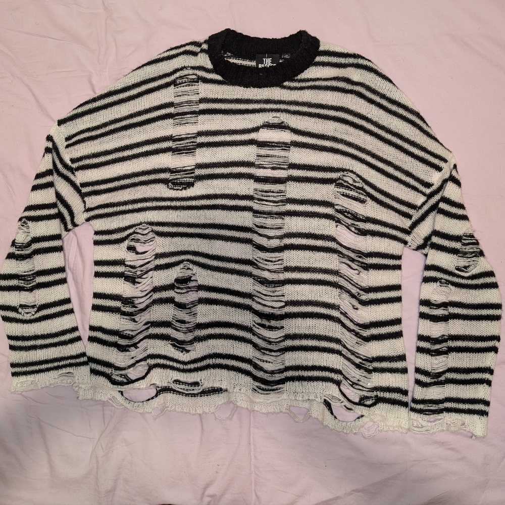 The Ragged Priest Black and White Striped Sweater